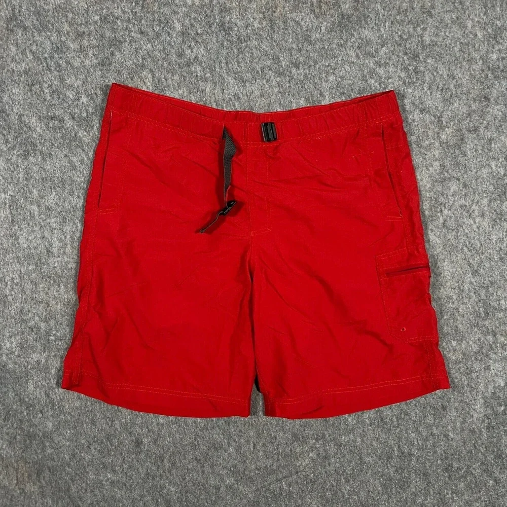 Columbia Omni‎ Shade Sun Protection Men's Swim Shorts Size L Red Belted Waist